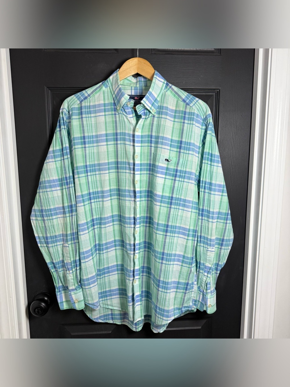 Vineyard Vines Mint Green & Sky Blue Plaid Button-Down Shirt